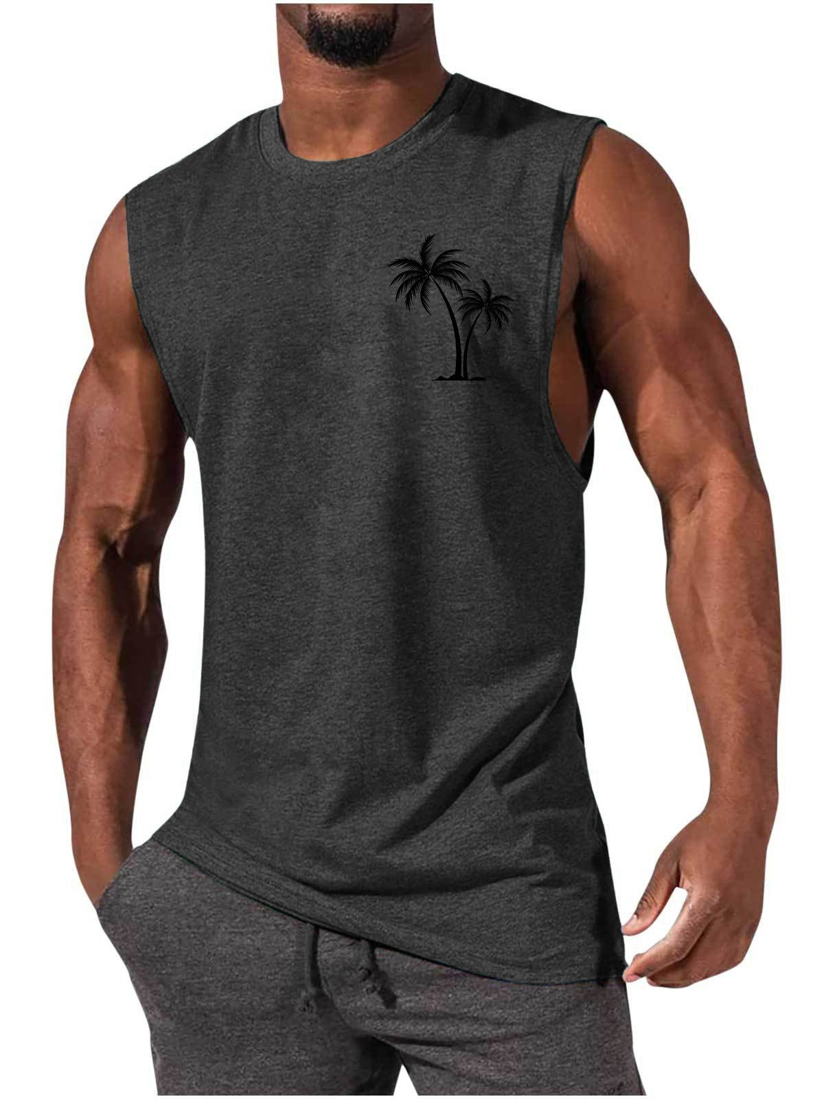 Coconut Tree Embroidery Men’s Muscle Tank – Beach Fitness Vest | S–L