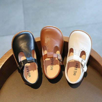 Children's British Style Leather Shoes, Soft-soled Velcro, Girls Princess Shoes