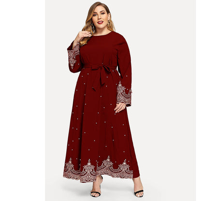 Hot Sale Embroidered Bead Long Sleeve Plus Size Women's Dress