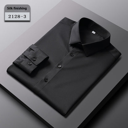 Elastic Silk Men's Long-sleeved Non-ironing Solid Color Breathable Shirt