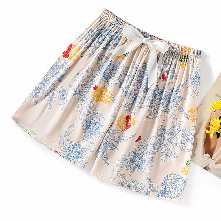 Pantalon de pyjama en soie de coton pour femme, short d'été fin et décontracté