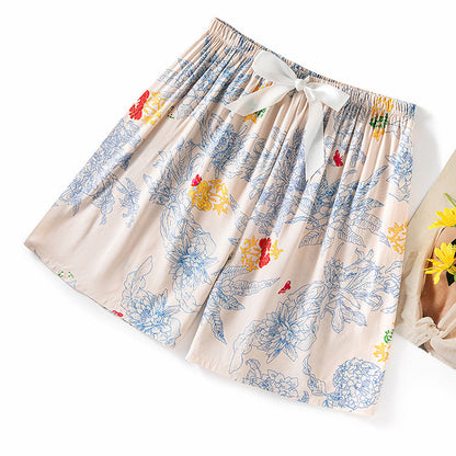 Pantalon de pyjama en soie de coton pour femme, short d'été fin et décontracté