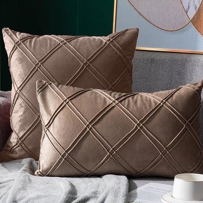 Taie d'oreiller en velours de couleur unie à carreaux, pour canapé, chevet, coussin en peluche courte