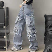 Autumn American Vintage Street Trendy Multi-pocket Workwear Jeans