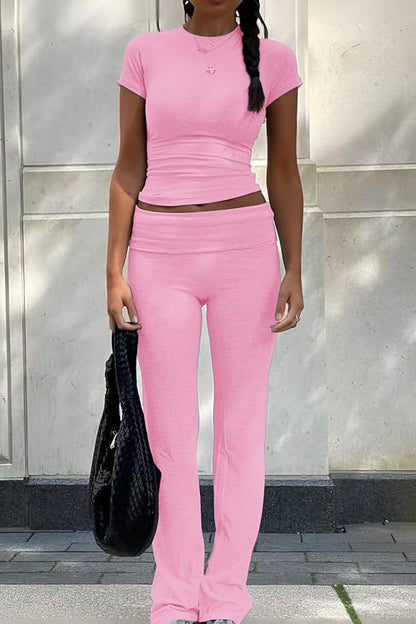 Short Sleeved Wide Leg Pants