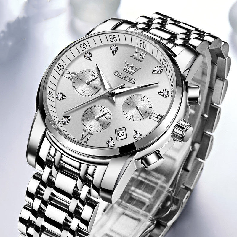 Montres Homme de Luxe, Chronographe en Acier Inoxydable, Étanche, Quartz, Date, Cadran Bleu, Relogio Masculino