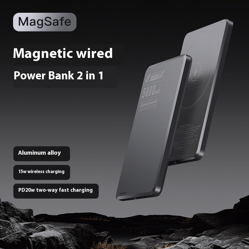 Banque d'alimentation numérique en alliage d'aluminium ultra-mince à double fenêtre contextuelle, charge rapide magnétique créative, petite lumière.