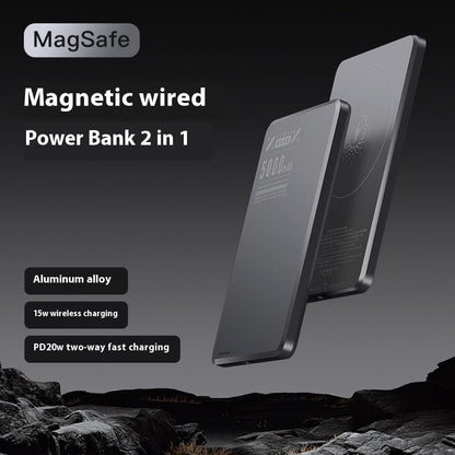 Banque d'alimentation numérique en alliage d'aluminium ultra-mince à double fenêtre contextuelle, charge rapide magnétique créative, petite lumière.