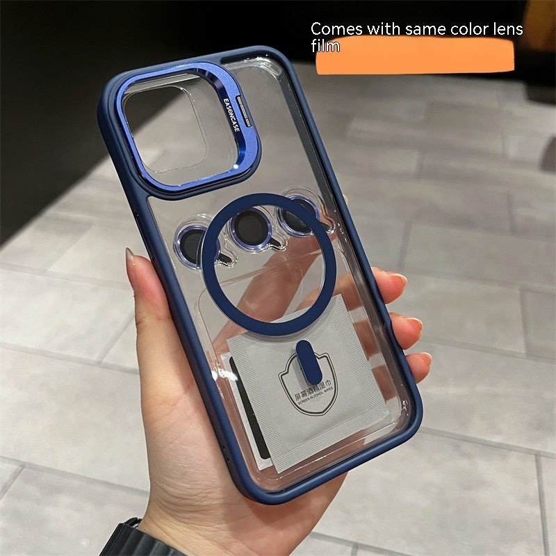 Invisible Magnetic Kickstand iPhone 16 Case with Lens Film – Full-Coverage PC Cover