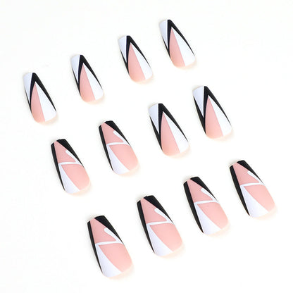 Wear Nail Finished Product Nail Stickers Black And White Simple Nail Geometry Nail Patch
