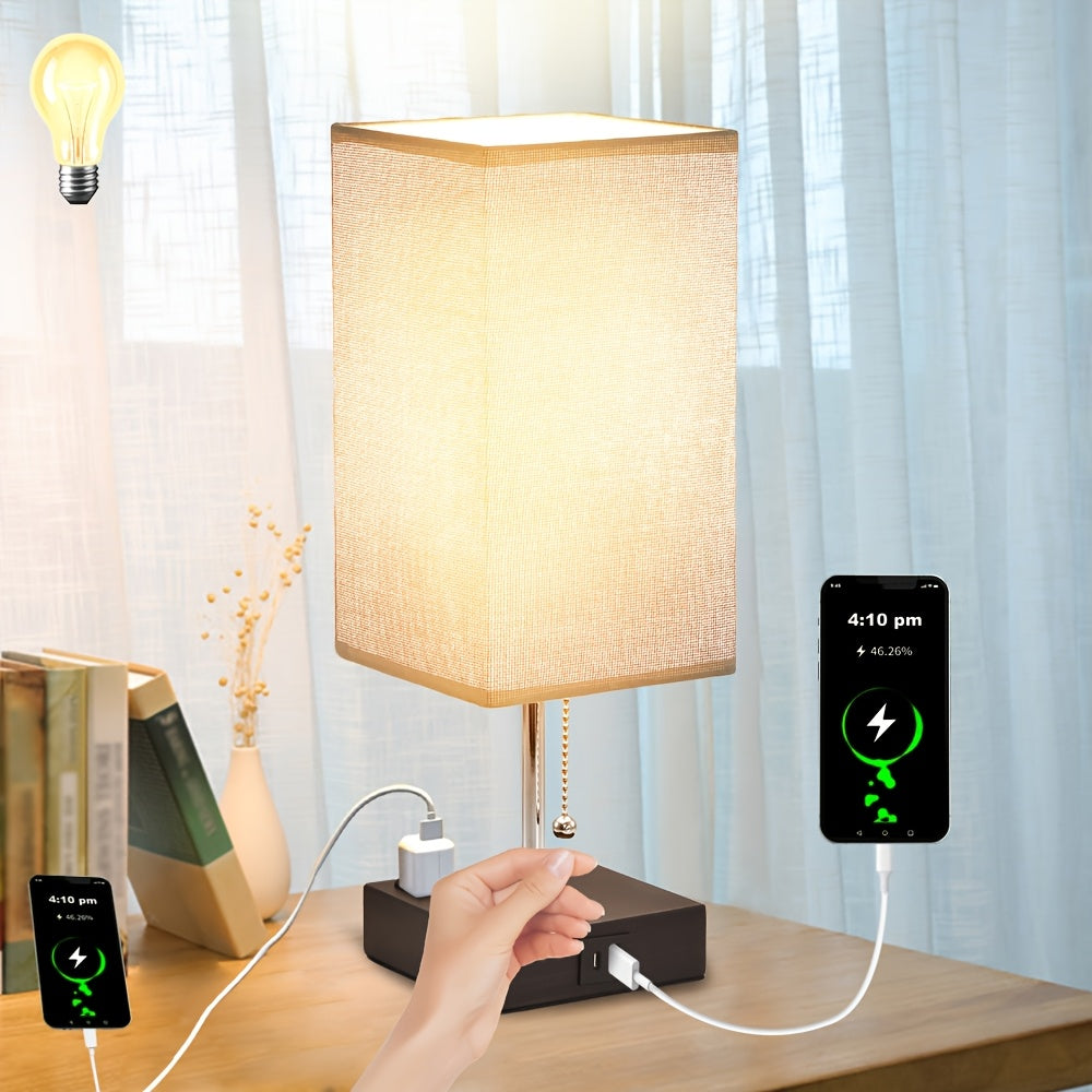 LumaTouch | Touch Table Lamp with USB Outlet and Fabric Shade Bedside Decor