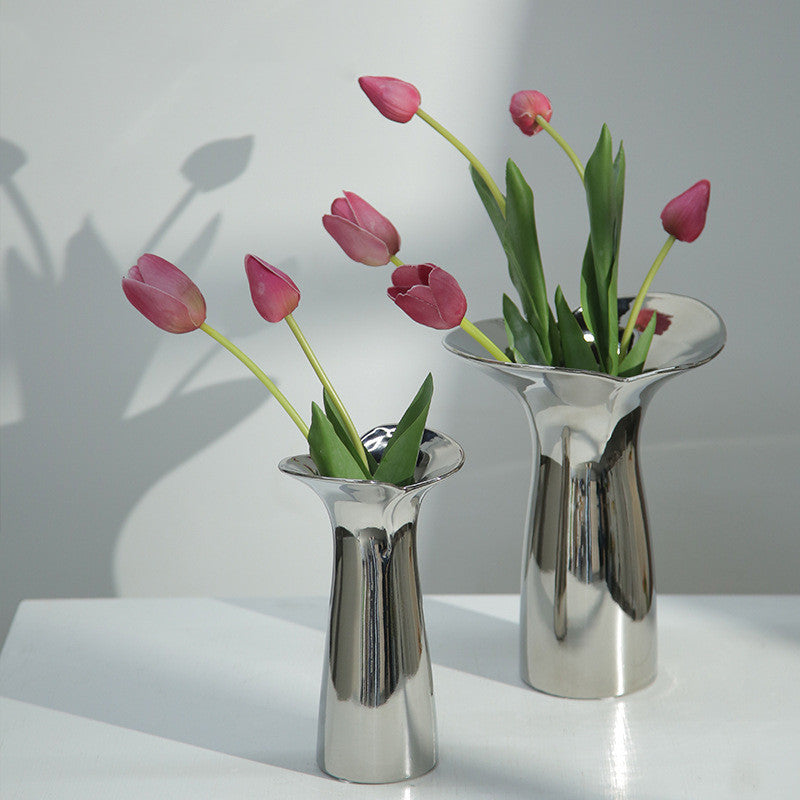 Household Fashion Electroplated Silver Fishtail Ceramic Vase