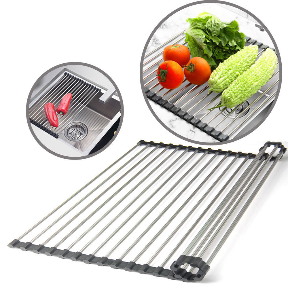 Roll-Up Dish Drying Rack – Stainless Steel Sink Drainer Mat