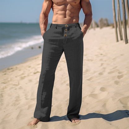Pantalon en Lin Homme, Pantalon de Plage Fin Couleur Pure Confortable Respirant Décontracté