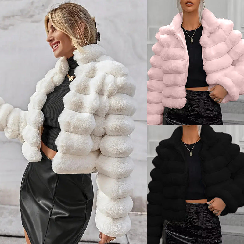 Manteau court femme en fausse fourrure automne et hiver