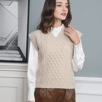 Women's V-neck Twisted Solid Color Top Sweater