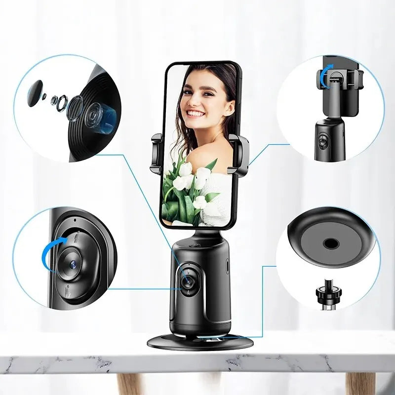 Cardan de suivi de visage automatique 360 Cardan intelligent AI Suivi de visage Support de téléphone automatique pour téléphone intelligent Vidéo Vlog Trépied stabilisateur en direct