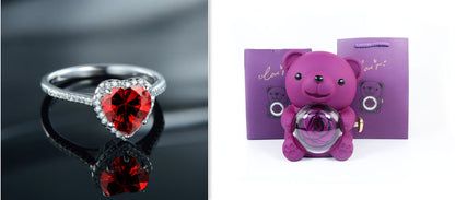 Eternal Rose Teddy Bear Gifts Box With Necklace Rotate Rose Jewelry Box Valentine Wedding Storage Gift Case For Women Girlfriend