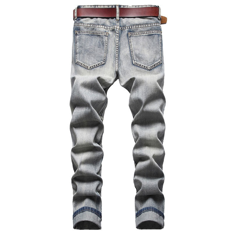 Jeans Homme Brodés Spéciaux Délavés Style Rétro Européen et Américain