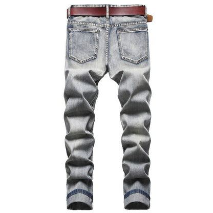 Jeans Homme Brodés Spéciaux Délavés Style Rétro Européen et Américain