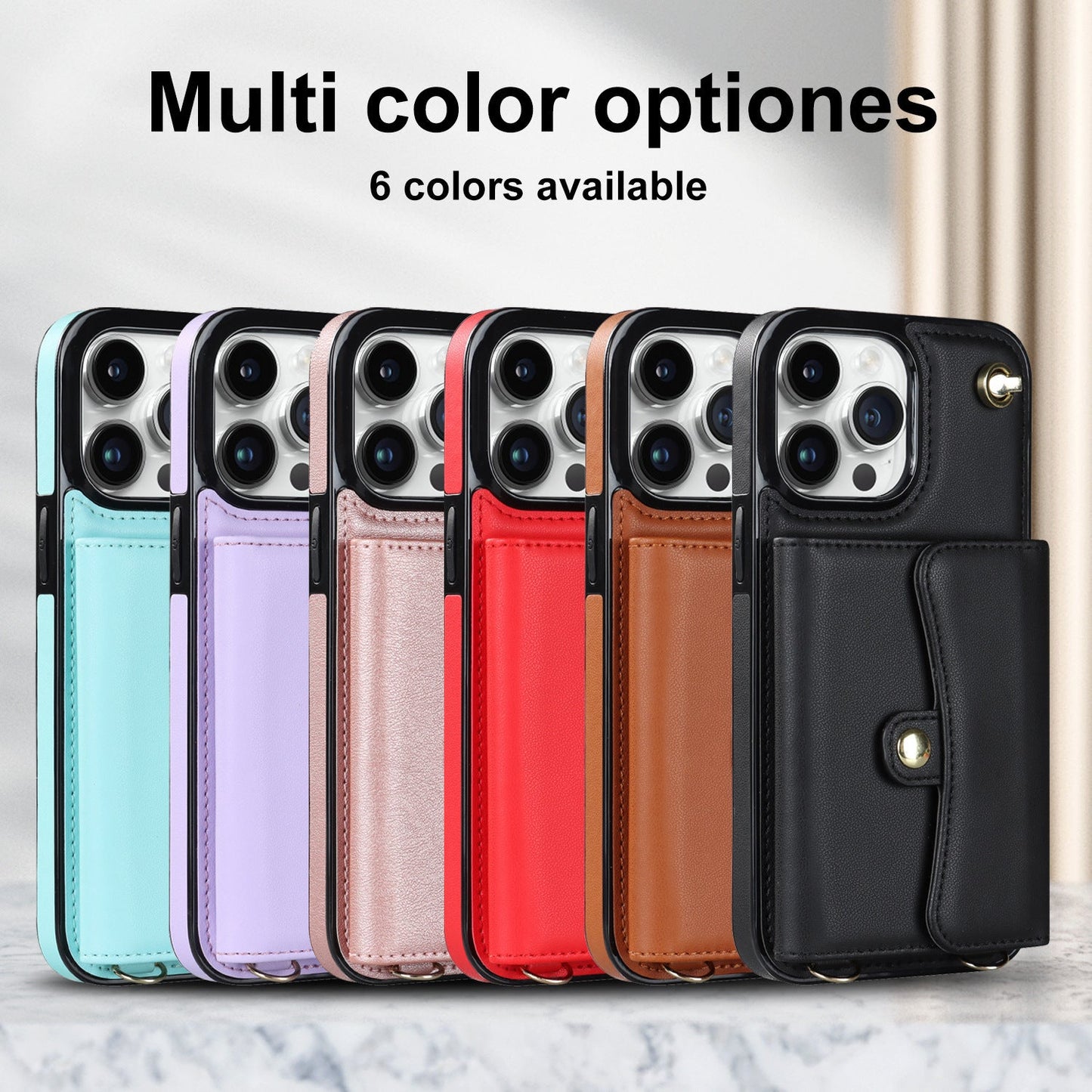 Crossbody Lanyard Card Holder iPhone Case – Lambskin Wallet Cover with Bracket | iPhone 7–15
