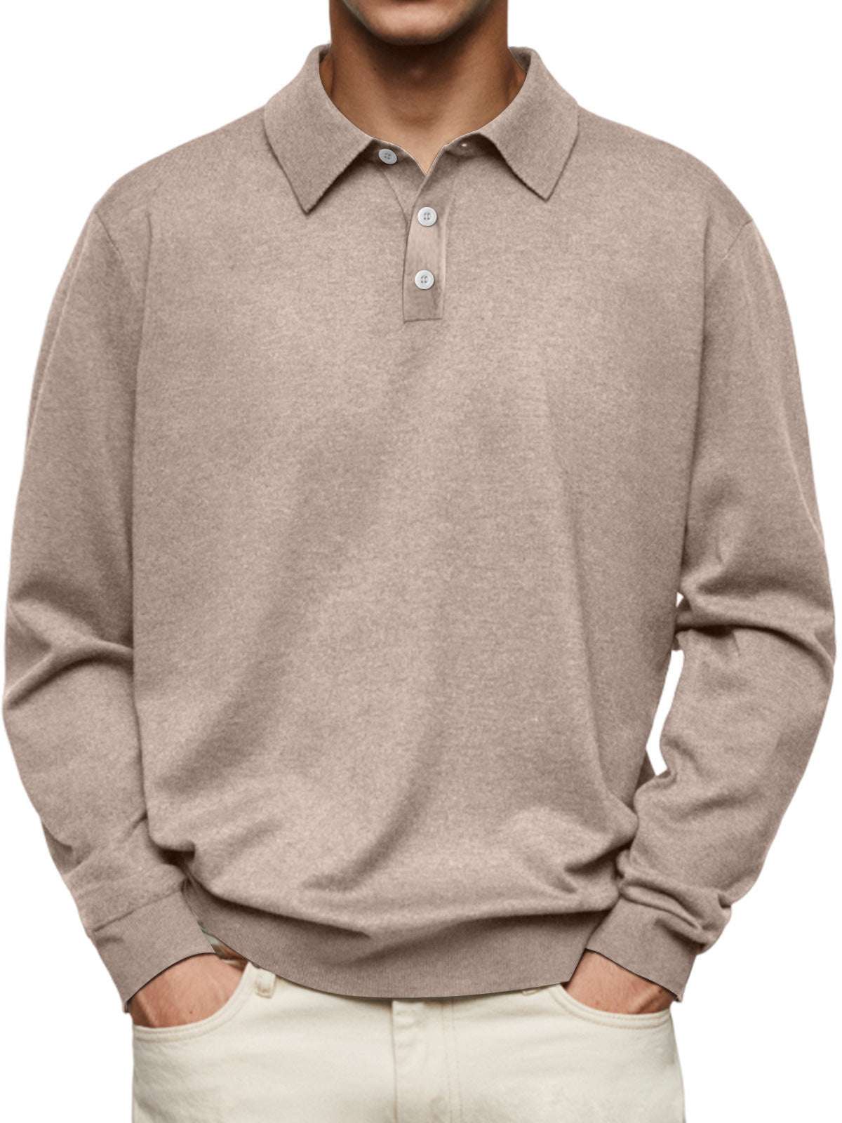 Long Sleeve V-neck Buttons Men's Casual Jacket Polo Shirt
