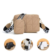 2Pcs Rhombus Shoulder Bag With Wallet Letter Print Wide Shoulder Strap Small Square Bag Large Capacity Cell Phone Crossbody Bags
