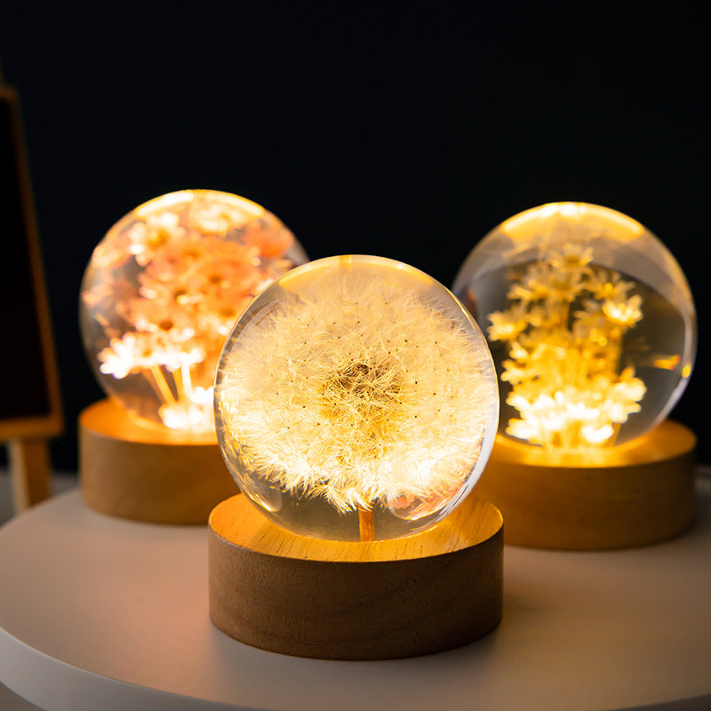 Crystal Ball Eternal Flower Gift Wooden Music Box