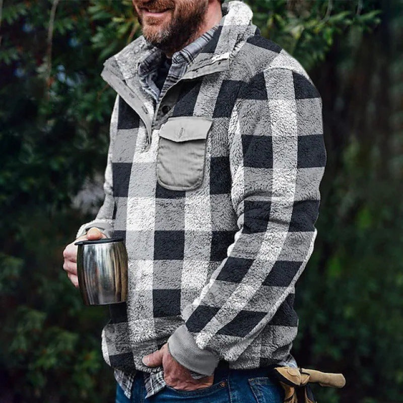 Vêtements à carreaux double face en fourrure pour vêtements pull transfrontalier mode décontractée en peluche
