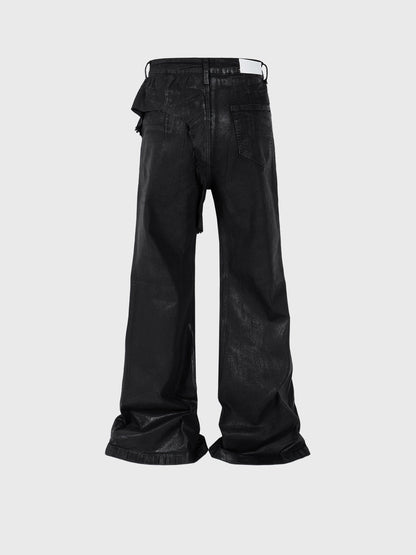 Men's Vinyl Coated Bootcut Trousers Stitching Damaged Jeans