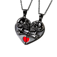 Pendentif Crâne Rétro Punk Collier d'Halloween Crâne d'Amour Magnétique en Forme de Cœur Collier de Couple