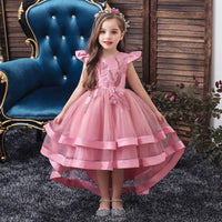 Robe de princesse pour fille, courte devant et longue derrière, costume de petite hôtesse pour fille fleur.