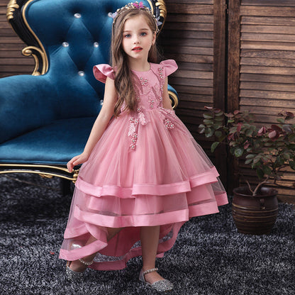 Robe de princesse pour fille, courte devant et longue derrière, costume de petite hôtesse pour fille fleur.