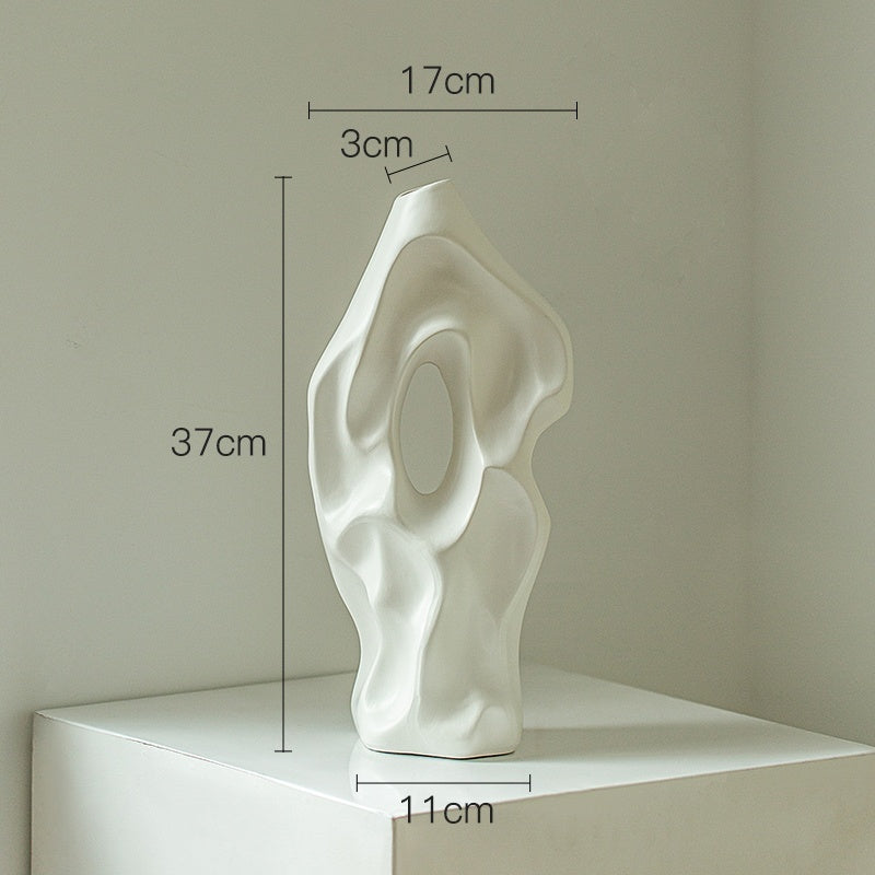 Vase Décoration Salon Arrangement Floral Céramique Sculpture d'Art Blanche Décoration