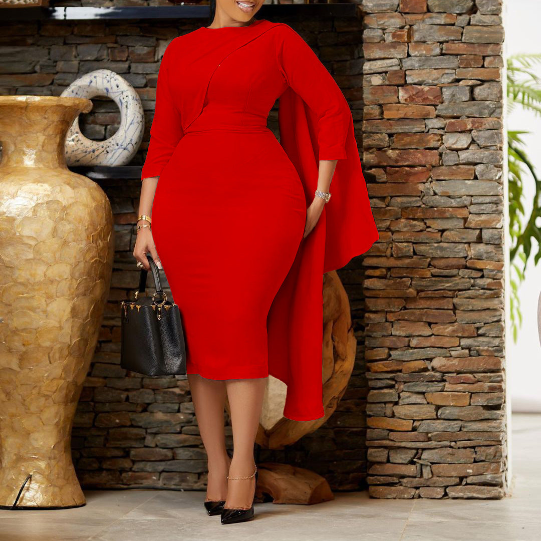 Nouvelle robe de style européen et américain, pure couleur, colis hanche, grande taille africaine