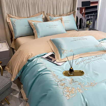 Juego de ropa de cama de cuatro piezas de algodón puro y seda lavada bordada