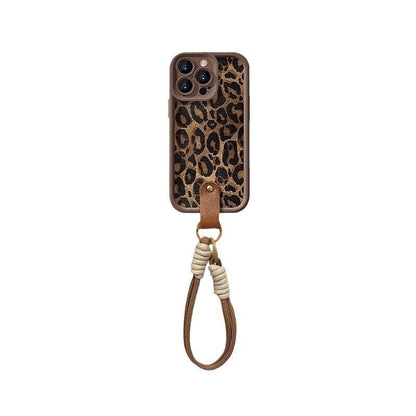 Leopard Print Lanyard Silicone iPhone Case