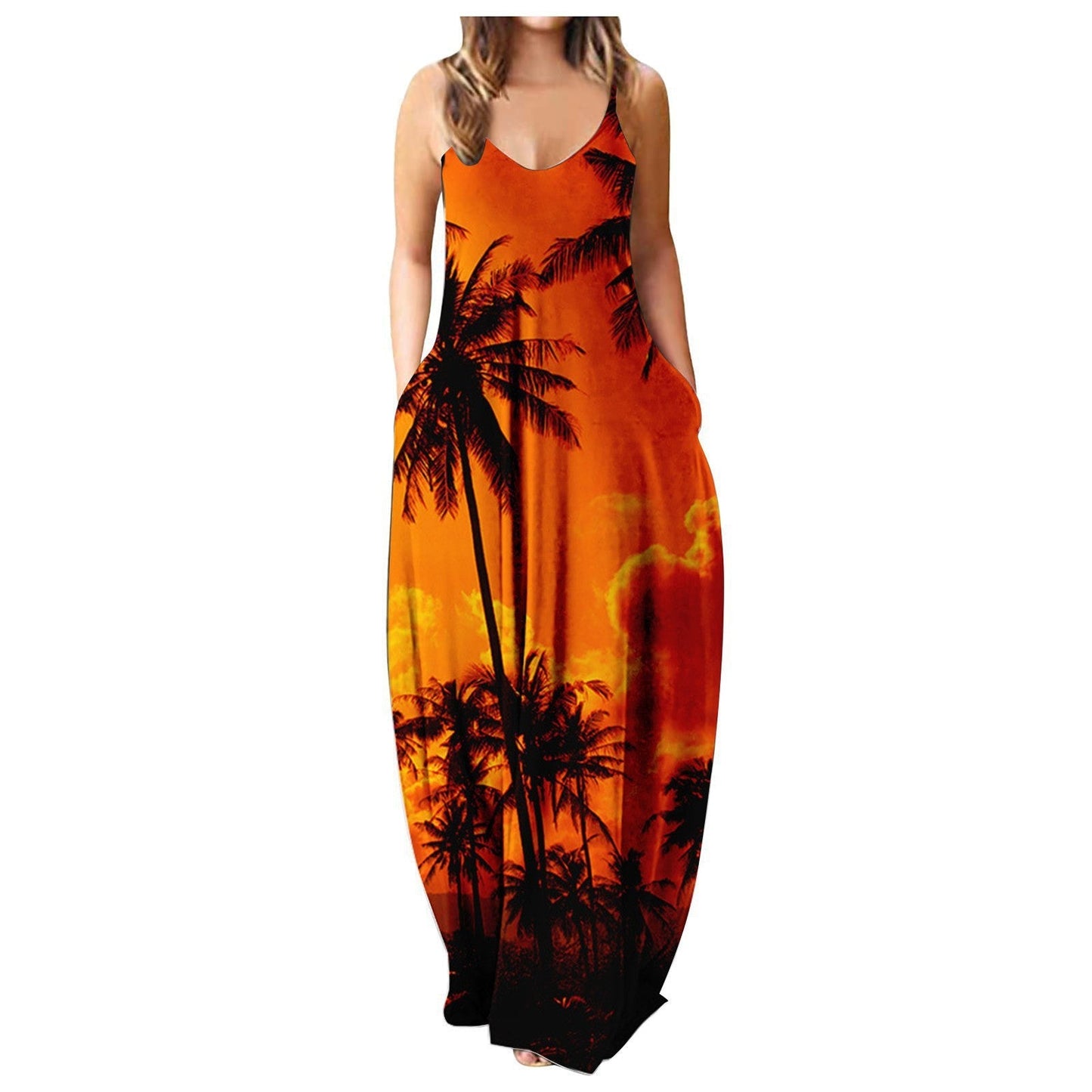 Vestido con tirantes frescos de verano, estampado digital estilo cara abstracta, elegante vestido de calle