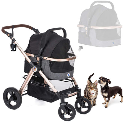 Cochecito de lujo para mascotas HPZ Pet Rover Prime 3 en 1: transportador de viaje + asiento de coche + cochecito para perros y gatos pequeños y medianos