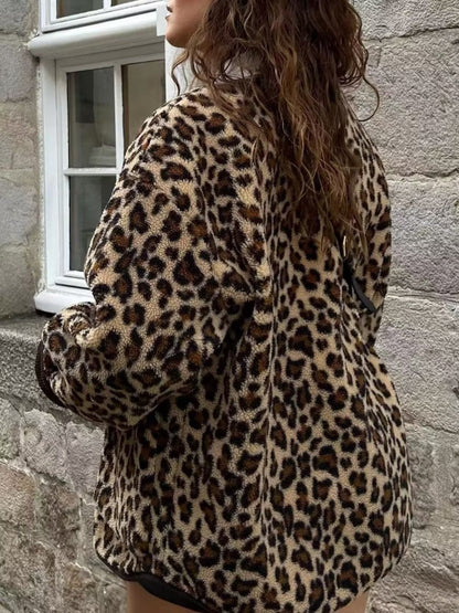 Chaqueta informal suelta con estampado de leopardo para mujer de invierno