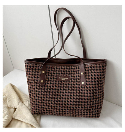 Bolso de Hombro de Pata de Gallo Moda Invierno Bolsos de Desplazamiento Bolsos Grandes de Mujer Bolsos de Compras Informales