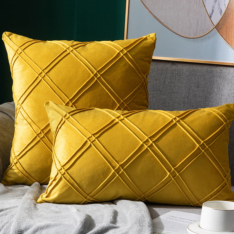 Taie d'oreiller en velours de couleur unie à carreaux, pour canapé, chevet, coussin en peluche courte