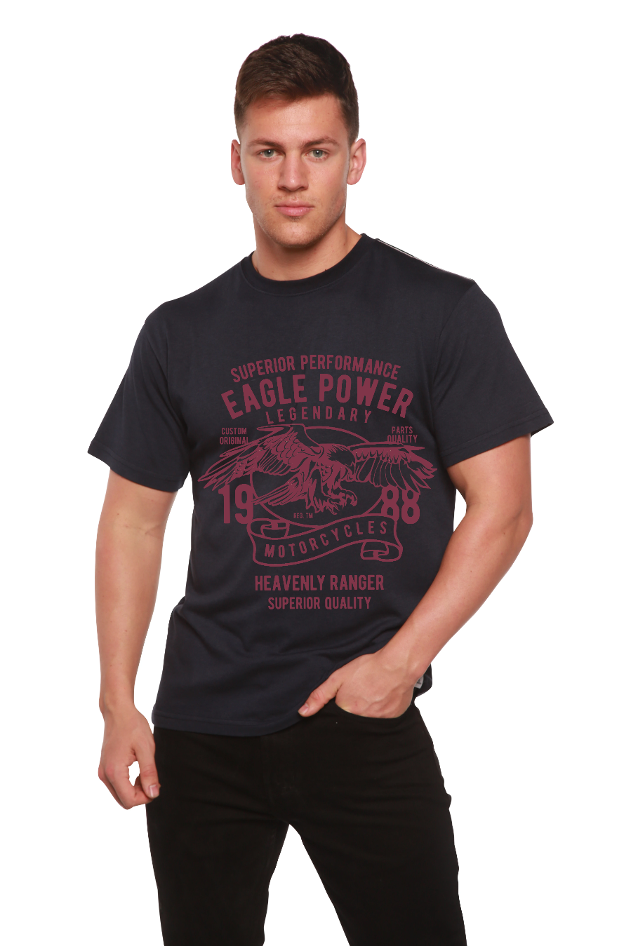 T-shirt graphique à manches courtes en bambou-viscose/coton biologique Eagle Power pour homme