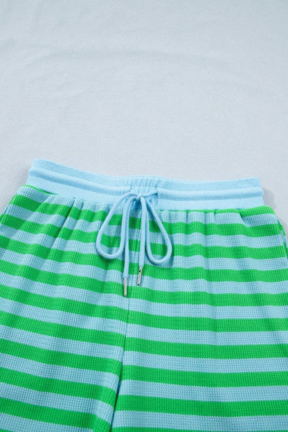 Stripe Puff Sleeve Shirt and Drawstring Shorts Set