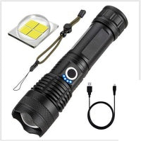 Lampe de poche puissante, rechargeable, zoom avec affichage de la puissance, ultra lumineuse et portable pour l'extérieur