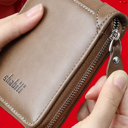 Fashionable Men's Wallet, Short Casual, Retro Zipper Youth European And American Fashion Wallet, Large Capacity, Super Practical