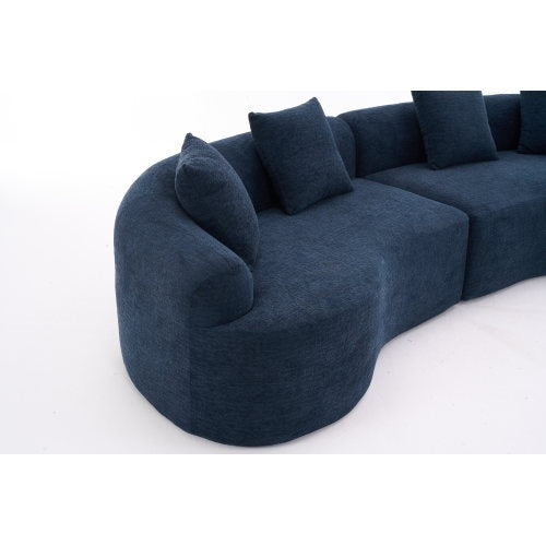LY-025 COMPRESSION SOFA4 Seater Blue Sofa With Wood Grain Chenille Fabric, 30D ,60 Hardness Full Sponge,4 Pillows For Living Room, Home Furniture Sleeper Sectional Sofa For Apartment