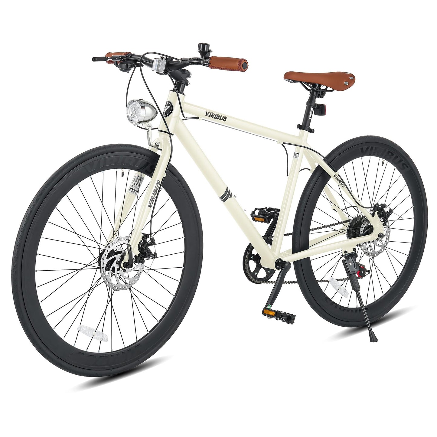 Viribus Hybrid Bikes 28 inch Road Bike for Men Lightweight Aluminum 700C City Bike Adults 7 Speed Mens Commuter Bikes Adult Hybrid Bicycle Vintage Cream White