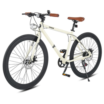 Viribus Hybrid Bikes 28 inch Road Bike for Men Lightweight Aluminum 700C City Bike Adults 7 Speed Mens Commuter Bikes Adult Hybrid Bicycle Vintage Cream White