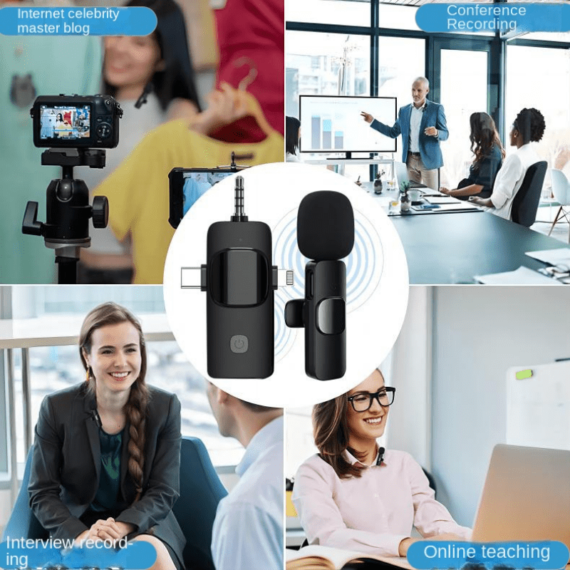 Microphone-cravate sans fil pour iPhone - Téléphone Android Appareil photo Ordinateur portable Double microphone-cravate sans fil - Latence ultra-faible 2,4 G, filaire, Plug & Play, réduction du bruit
